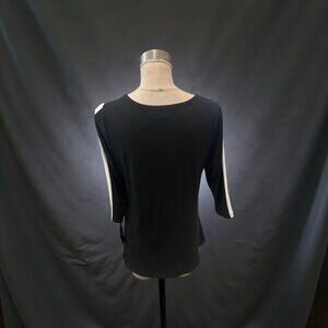 NEW Alfani Womens Petite Large Black Striped 3/4 Sleeve Top Tunic Blouse Shirt